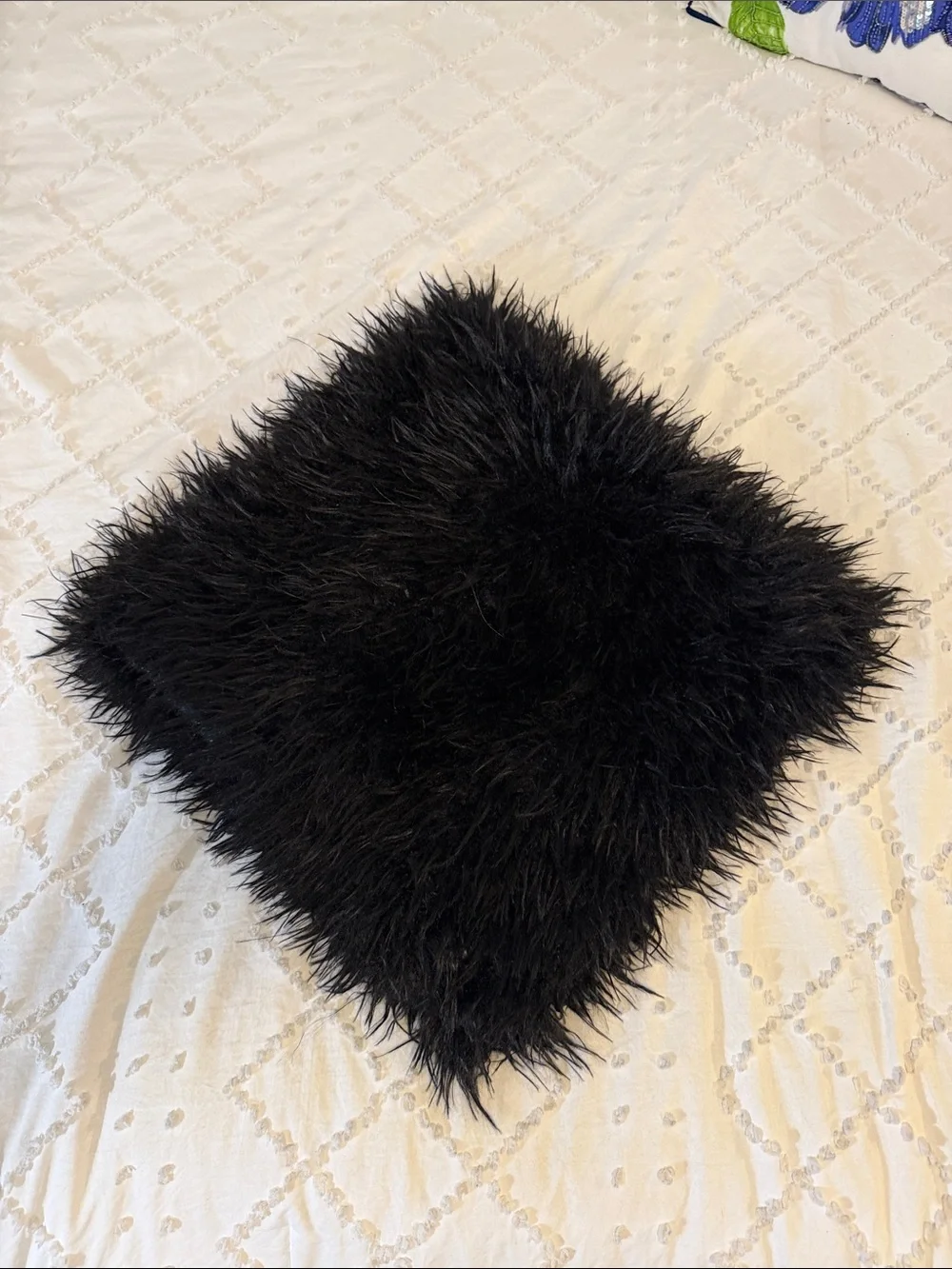 Black Faux Fur Decorative Throw Pillow Cover - Home Accents nwot